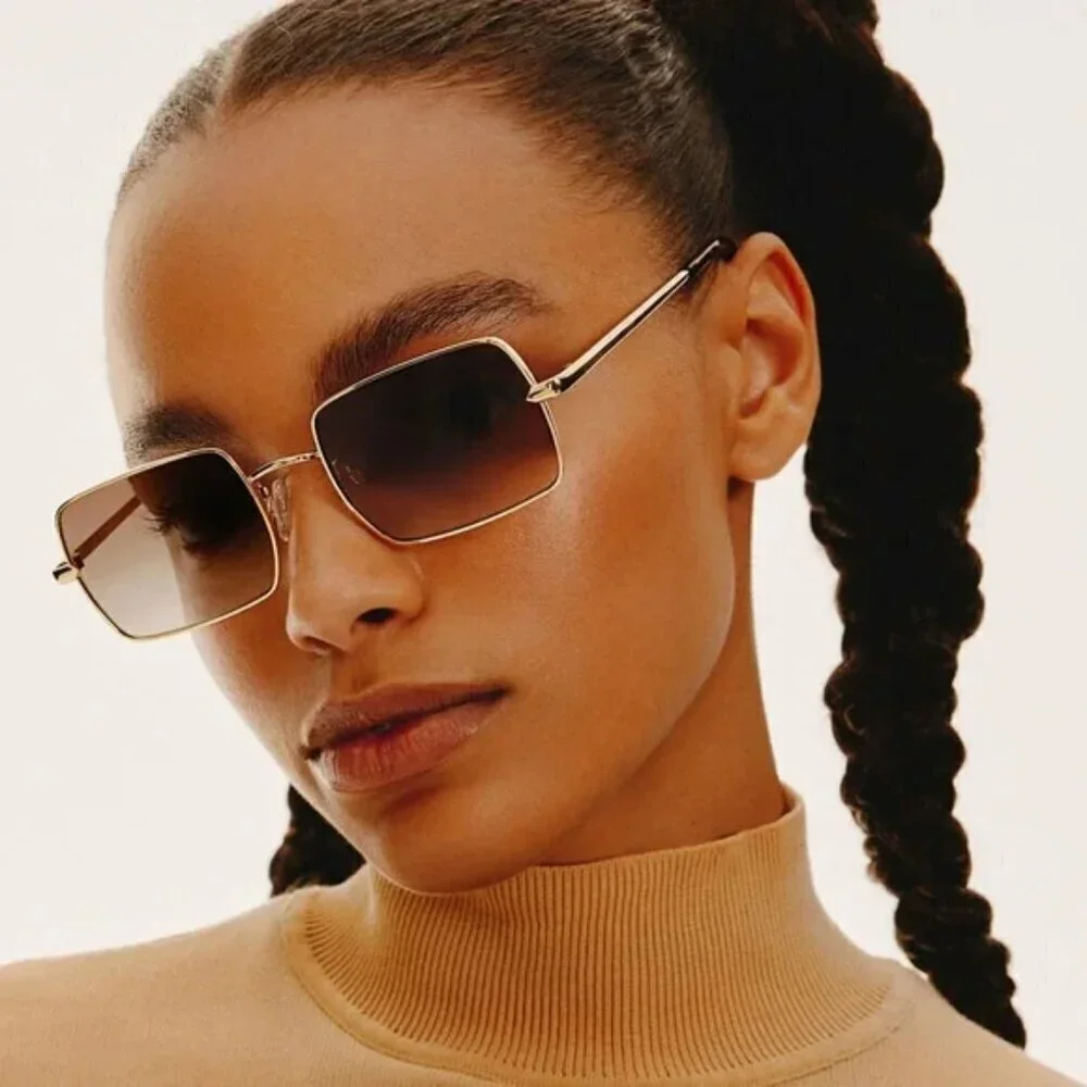 New Quay TTYL Golden/Brown Square Frame Unisex Sunglasses